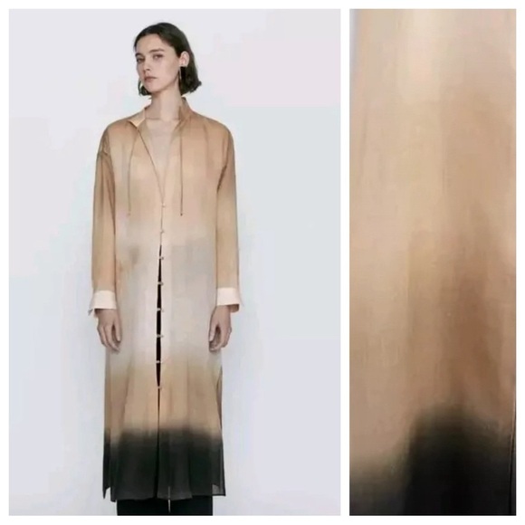 NWT. Massimo Dutti Cream/Brown Ombre Ramie Oversized Tunic Dress. Size L. - Picture 1 of 8